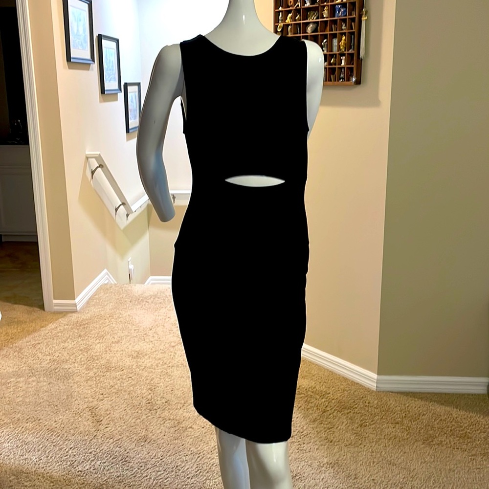 HELMUT LANG Black Gala Knit Front Cutout Crew Neck Square Back Sheath Dress NWT